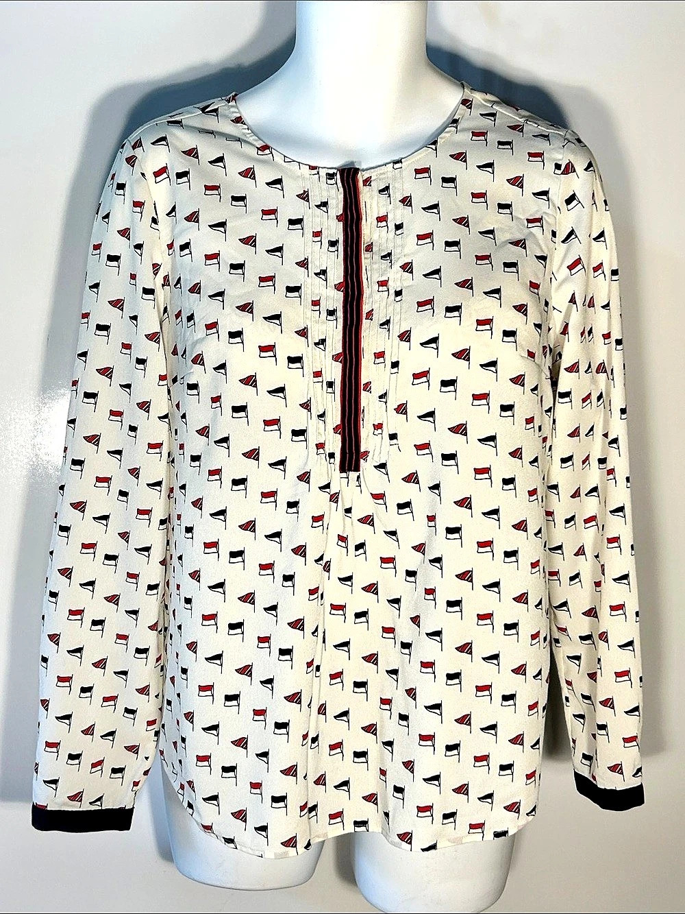 Talbots SZ12 Classic Flag Print Blouse Preppy Nautical Novelty 4th of July OLD $